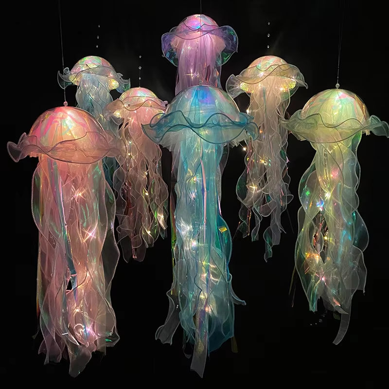 22*55Cm Colorful Jellyfish Lantern Ocean Animals Happy under the Sea Theme Birthday Party Decor Jellyfish Lantern Photo Props